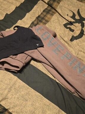 PINK Victoria's Secret Black Sports Bra with Mauve Track Joggers Very Soft Small